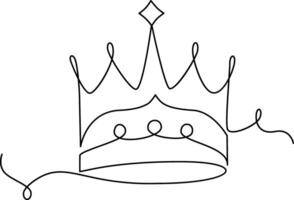 Continuous one-line crown drawing vector art illustration and outline king and majesty concept art