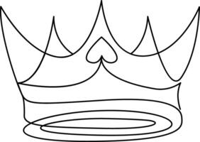 Continuous one-line crown drawing vector art illustration and outline king and majesty concept art