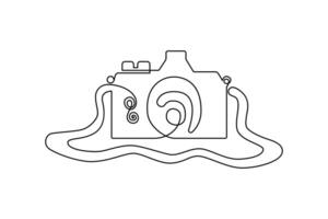 Continuous one-line retro photo camera drawing and DSLR mood HD camera outline vector art