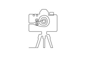 Continuous one-line retro photo camera drawing and DSLR mood HD camera outline vector art