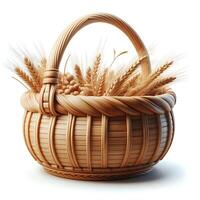 AI generated Wooden basket containing wild grass flowers of matching colors isolated on white background photo