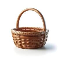 AI generated The wooden basket is set against a white background photo