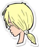 sticker of a cartoon girl looking thoughtful png