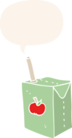 cartoon apple juice box with speech bubble in retro style png