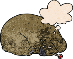 cartoon bear with a sore head with thought bubble in grunge texture style png
