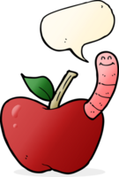 cartoon apple with worm with speech bubble png