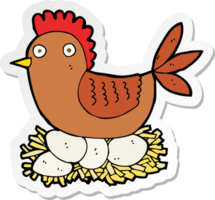 sticker of a cartoon hen on eggs png