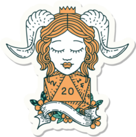 sticker of a tiefling with natural twenty dice roll png