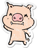 autocollant en détresse d'un cochon de dessin animé en colère png