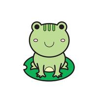 Kids drawing Cartoon Vector illustration frog on lotus leaf Isolated on White Background