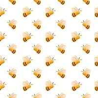 Seamless vector background with a repeating pattern of a flying bee on a white background. Yellow striped bumblebee, wasp. Suitable for wrapping paper, wallpaper, textiles.