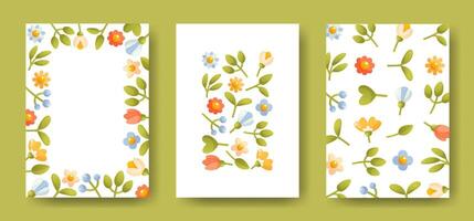 hermosa floral plantillas para pancartas, carteles, tarjetas, invitaciones conjunto de Tres plantillas. floral marco con vacío espacio para texto, floral composición, floral fondo.imprimir diseño, folleto, volantes vector