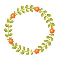 Vector floral wreath with green leaves. Beautiful wreath template on white background with empty space for text, design for wedding invitations, greeting cards, summer holiday flyers, stickers, labels