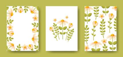 hermosa floral plantillas para pancartas, carteles, tarjetas, invitaciones conjunto de Tres plantillas. floral marco con vacío espacio para texto, floral composición, floral fondo.imprimir diseño, folleto, volantes vector