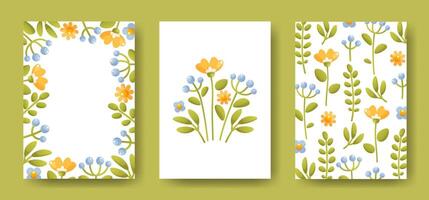 Beautiful floral templates for banners, posters, cards, invitations. Set of three templates. Floral frame with empty space for text, floral composition, floral background.Print design, brochure, flyer vector