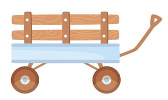Vector illustration of a wooden garden cart, wheelbarrow on a white background. Hand trolley for farm work. Trolley for Easter eggs.