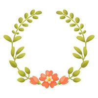 Vector floral wreath with green leaves. Beautiful wreath template on white background with empty space for text, design for wedding invitations, greeting cards, summer holiday flyers, stickers, labels