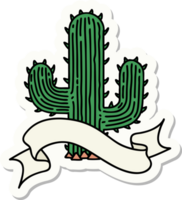 tattoo style sticker with banner of a cactus png