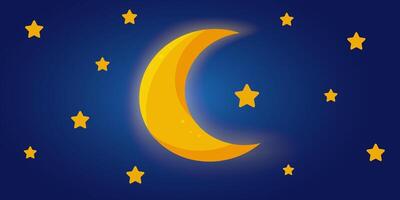 moon and stars in the night blue sky. Vector illustration. Ramadan.