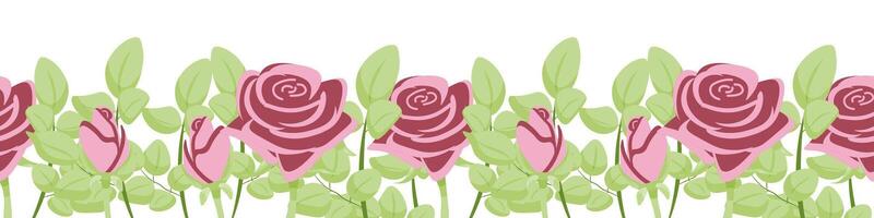 Spring botanical flat vector illustration on white background. horizontal banner with roses