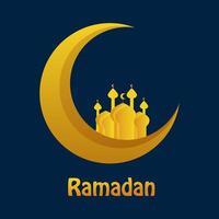 Ramadan Kareem poster template, postcards. Golden moon, mosque on blue background. Vector. vector