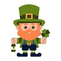 cartoon Leprechaun with Irish beer, clover. Vector illustration. St. Patrick's Day. Isolated object