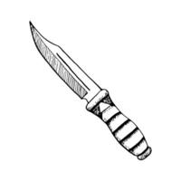 Tactical knife black and white ink illustration for military purposes, hunting and survival equipment. Steel arms vector