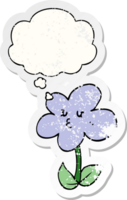 cartoon flower with thought bubble as a distressed worn sticker png
