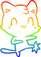 rainbow gradient line drawing of a cartoon happy cat karate kicking png