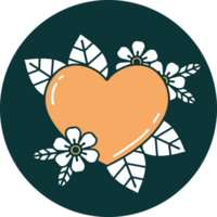 imagem de estilo de tatuagem icônica de um coração botânico png