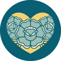 iconic tattoo style image of a heart and flowers png