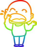 rainbow gradient line drawing of a cartoon shouting bald man png