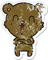 distressed sticker of a happy cartoon bear png