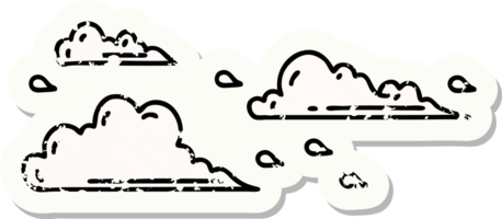 worn old sticker of a tattoo style floating clouds png