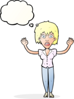 cartoon woman stressing out with thought bubble png