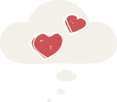 dibujos animados amor corazones con pensamiento burbuja en retro estilo png