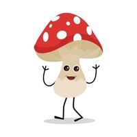 Mushroom character design different expression in vintage style, Kawaii mushroom cartoon mascot character vector illustration. Eps 10