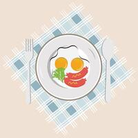 Fried egg on plate from above vector graphics, Various eggs. Different English breakfast, Vector illustration in cartoon style. Fried eggs with bacon and vegetables. EPS10