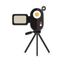 Camera tripod icon and Movie camera on a tripod. Making a movie single icon in monochrome style vector symbol stock illustration web.