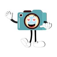 Camera Retro Mascot Character cartoon, camera mascot is smiling and with thumbs up. Vector hand drawn illustration