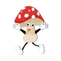 Mushroom character design different expression in vintage style, Kawaii mushroom cartoon mascot character vector illustration. Eps 10