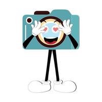 Camera Retro Mascot Character cartoon, camera mascot is smiling and with thumbs up. Vector hand drawn illustration