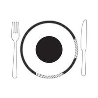 Plate, fork and knife icon in flat style. Food symbol isolated Plate icon. Flat vector illustration in black on white background. EPS 10