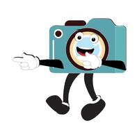 Camera Retro Mascot Character cartoon, camera mascot is smiling and with thumbs up. Vector hand drawn illustration