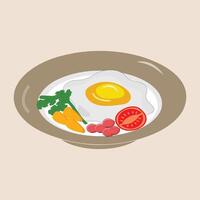 Fried egg on plate from above vector graphics, Various eggs. Different English breakfast, Vector illustration in cartoon style. Fried eggs with bacon and vegetables. EPS10