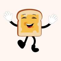 Happy Bread Slice Cartoon Mascot Character, Funny Sandwich Cartoon Vintage Bread Character Retro Style Bread Logo Vector Illustration 60s 70s Bread Retro Style