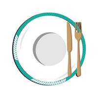 Dish, Empty plate with knife and fork  isolated on a white background. Plate circle icon with long shadow. Flat design style vector