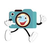 Camera Retro Mascot Character cartoon, camera mascot is smiling and with thumbs up. Vector hand drawn illustration
