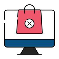 Cross sign on tote bag denoting concept of order cancel vector