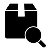Carton under magnifying glass, flat design of search parcel vector